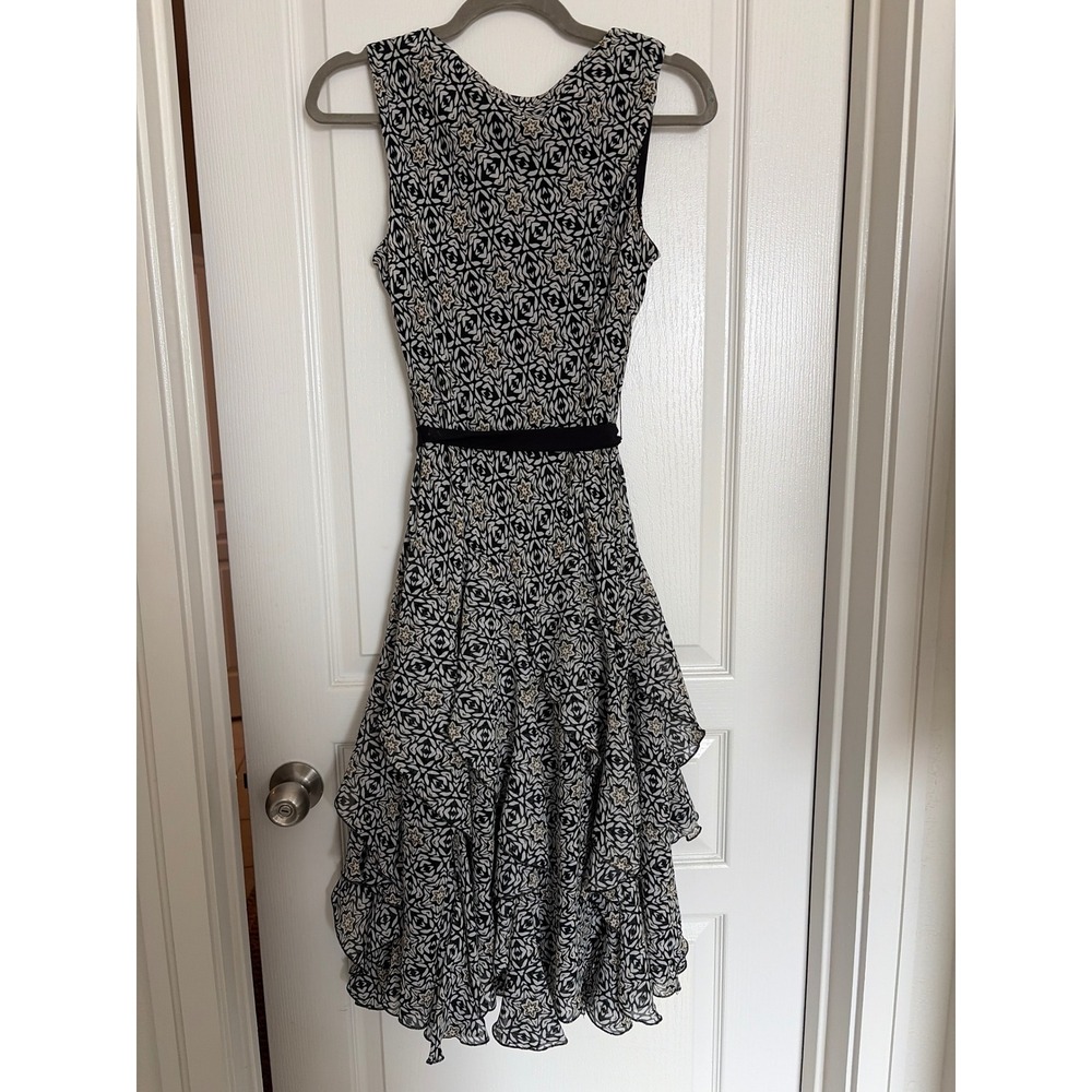Midi Dress Fairy Whimsigoth Dressbarn Women 10 Black White Ruffle Tiered Belt - Picture 5 of 5